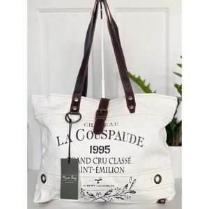 Myra Upcycled Canvas and Leather Vintage Style Tote Bag